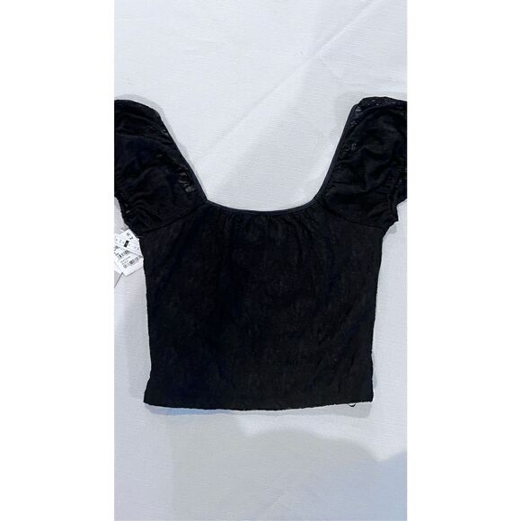 BP. Women's Off-the-Shoulder Textured Ruffle Lace Crop Top Black Size Small NWT - Picture 12 of 12